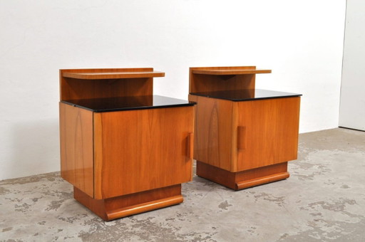 Comodini Art Déco Jindrich Halabala, anni '40 – nachtkastjes, Glass, Wood