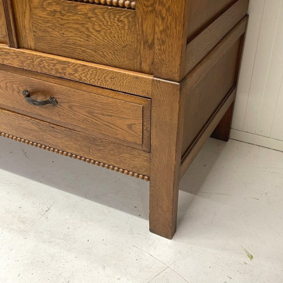 Image 1 of Antique mirror cabinet storage cabinet 1920s linen cupboard oak
