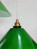 Ensemble de 2 suspensions vintage en verre vert avec nouveaux luminaires