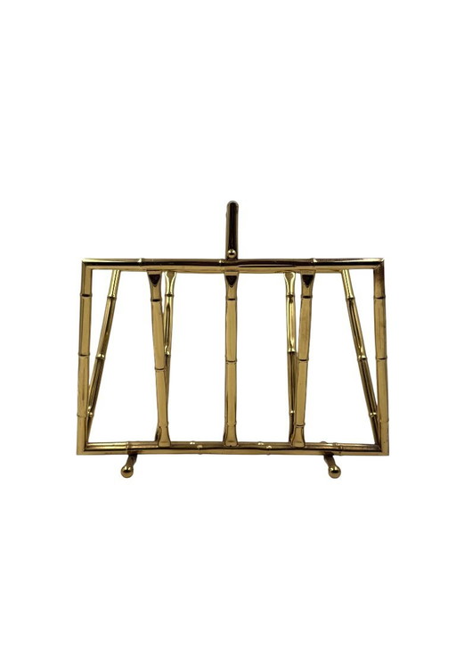 Hollywood regency bamboo-effect brass magazine rack, Montagnani, Italy 1970s