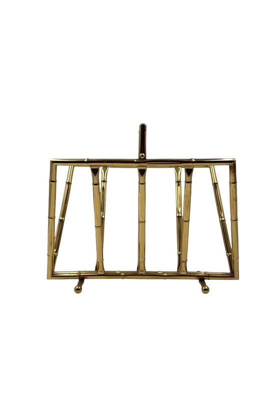 Image 1 of Hollywood regency bamboo-effect brass magazine rack, Montagnani, Italy 1970s