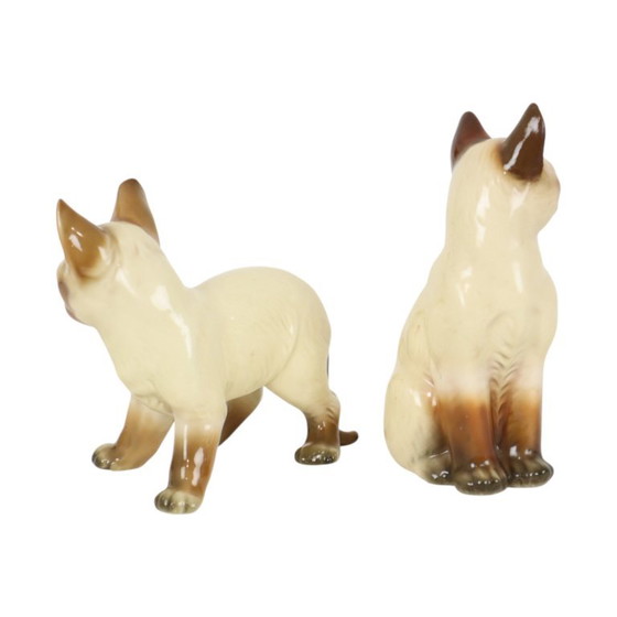 Koppel Beeldjes Siamese Kat Geglazuurd Keramiek Japan – Beeldhouwkunst, Ceramic (photo 6 of 13)