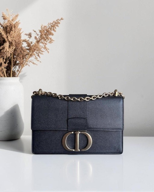 DIOR MONTAIGNE 30 KETTING - GENERFD KALFSLEER ZWART MET GOUDEN BESLAG