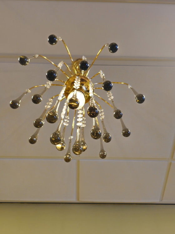 Image 1 of Lampadario a goccia vintage di Murano Lampada a sospensione in ottone fumé