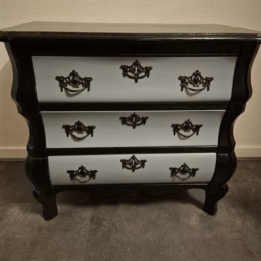 Charmant vintage buikkastje in zwart en grijs