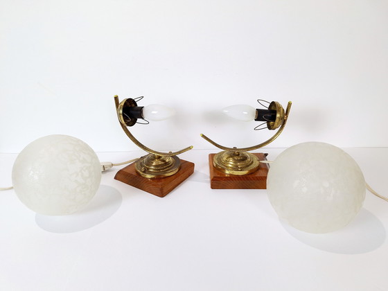 Image 1 of Vintage set of 2 bedside lamps, Vintage Table Lamps, Globe Table Lamps, Retro Glass Sconce Lamps, Night Lights, Nightstand Lamps