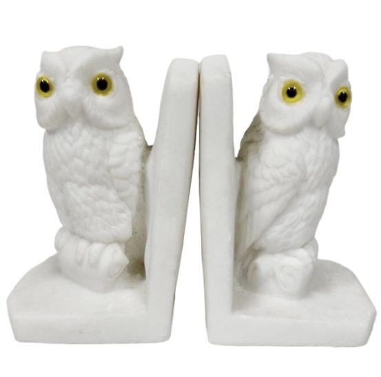 Image 1 of Vintage mid-century set of owl bookends in white marble look, 1960s