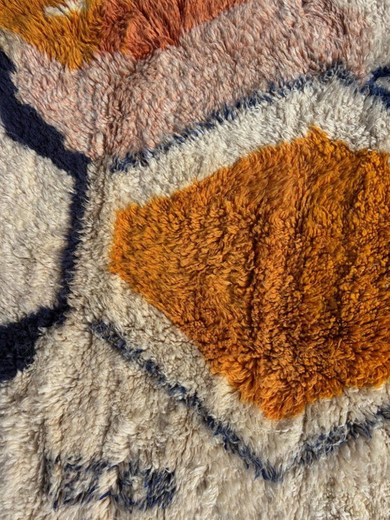 Image 1 of White Orange 3X2m Moroccan rug, Authentic Moroccan rug Berber carpet, Genuine Wool rug, Handmade rug, Beni ourain style, custom 