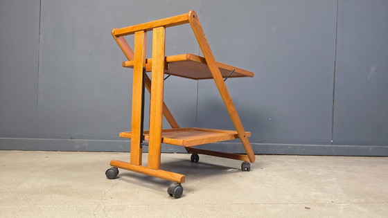 Image 1 of Chariot de service pliable en bois, style italien vintage, années 1980