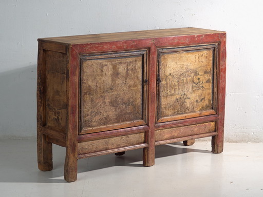 Buffet bas ancien peint en orme – Chine, circa 1950