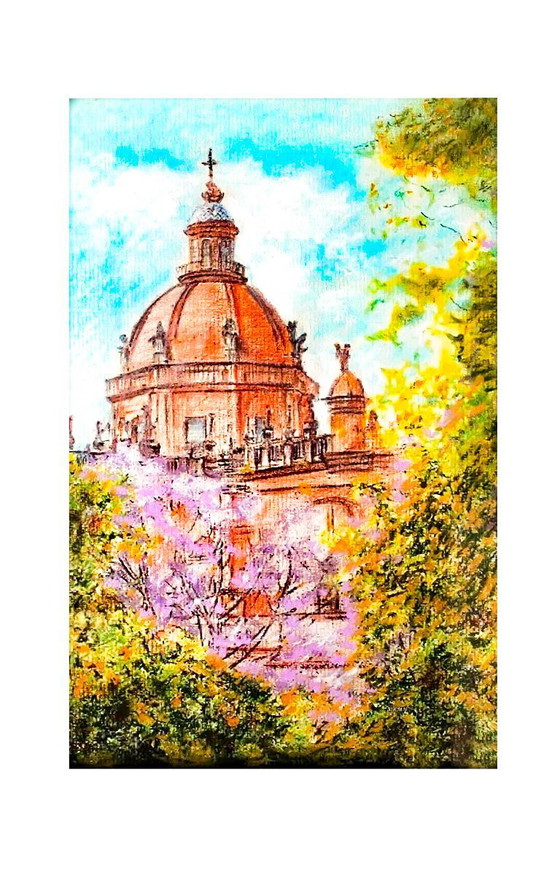 Image 1 of Original pastel drawing of Jerez Cathedral. Drawing. Painting of Jerez. Picture of Jerez. Drawing of Jerez Cathedral.