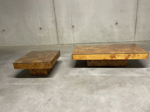 Wortelnoten set salon+bijzet tafel stijl Willy Rizzo