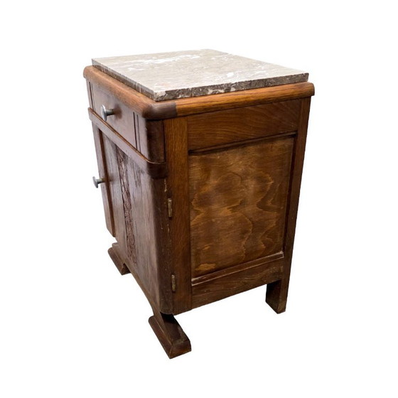 Image 1 of Frans Art Deco nachtkastje Venesta Mordex met marmeren blad