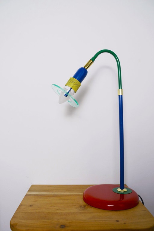 Vintage 80s Memphis Style Desk Lamp, Multicolor Pop Art Table Lamp, Retro Italian Metal Plastic Light, Modernist Design Decor