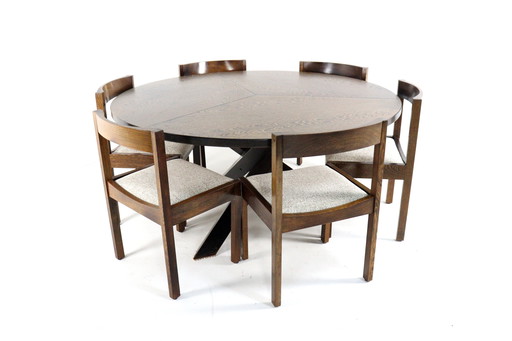 Gerard Geytenbeek ensemble table + 6 chaises wengé vintage