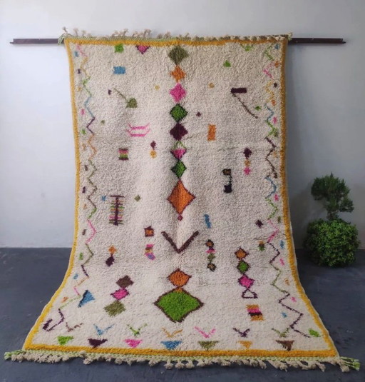 Tapis multicolore de Beni Ouarain, au design abstrait et ludique - fait main 3x2M