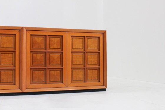 Buffet bas brutaliste italien Caccia alla Volpe par Linea Arredo, Bois, Marron, Vintage (photo 9 sur 10)