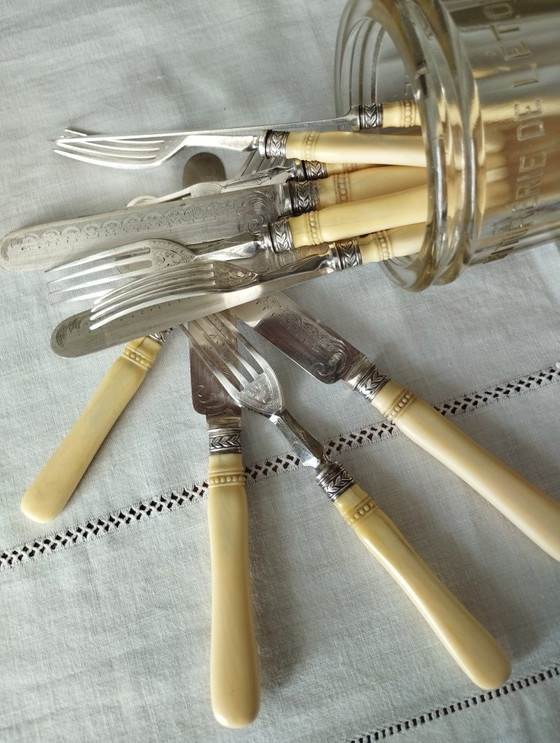 Image 1 of Cubiertos de postre ingleses Art Déco bañados en plata