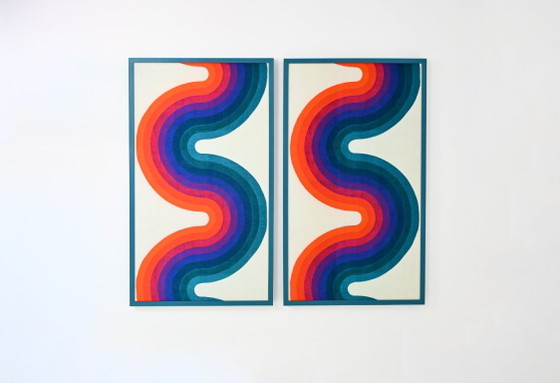 Panneaux en tissu style Verner Panton années 70, lot de 2 – Décorations murales, Textile, Bois (photo 2 of 6)