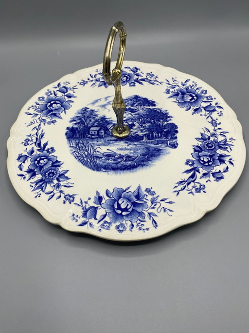 Piatto da Formaggio Sarreguemines Romantic Blu e Bianco Anni '80