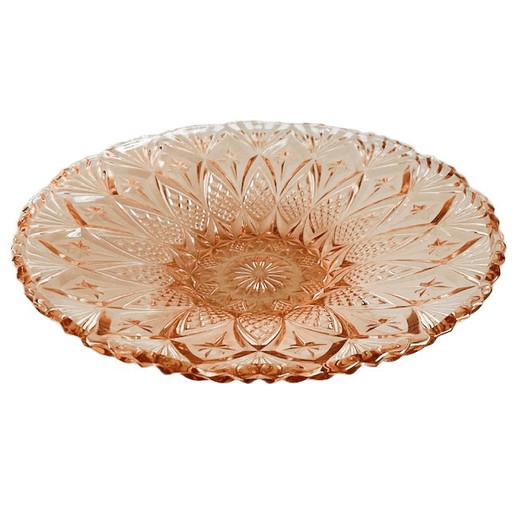 Frutero vintage Art Déco XL de cristal rosa Rosaline, años 30