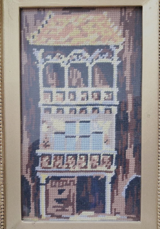 Image 1 of Vintage Needlepoint Artwork in Ornate Gilded Frame