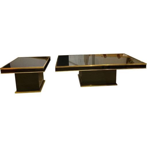 Paar vintage salontafels van glas en staal, 1972