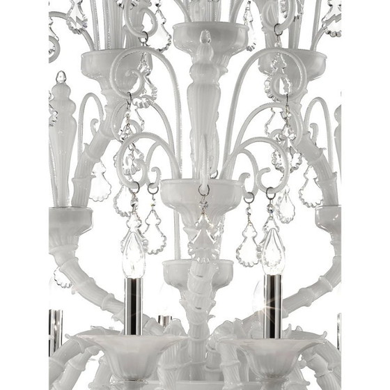 Image 1 of Imperial Venetian Modern White "Ca' Rezzonico" With Curls Murano Glass Chandelier