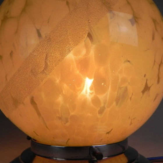 Image 1 of Art Deco plafondlamp, plafonnière met beige gewolkte glazen bol, jaren 30