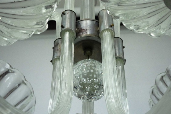 Image 1 of Rare Art Deco Italian Five-Arm Murano Glass Chandelier attributed to Seguso, 1940s