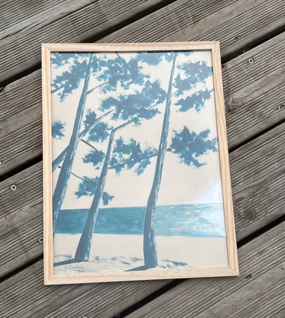 Image 1 of Inchiostro blu cinese su carta naturale. Dimensioni 30x40 cm.