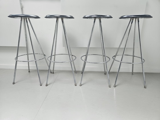 Image 1 of 4 sgabelli da bar vintage cromati neri