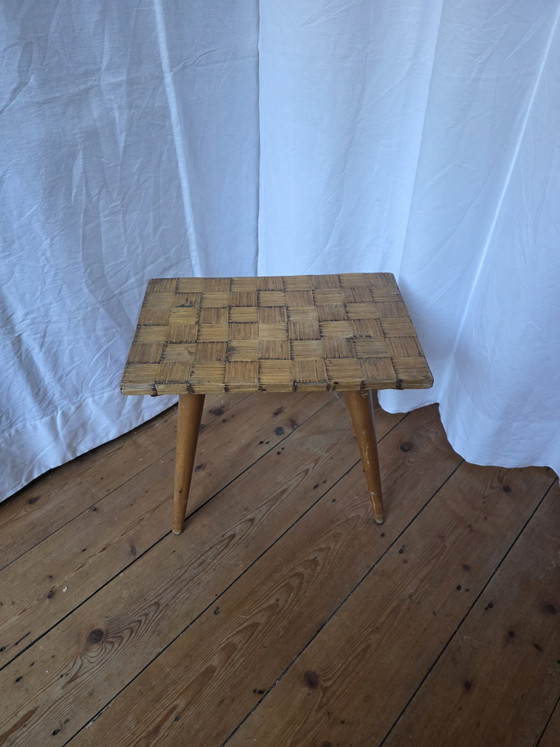 Vintage Folk Art Matchstick Side Table / Mid-Century Matchstick Table – Plant table, Wood (photo 2 of 8)
