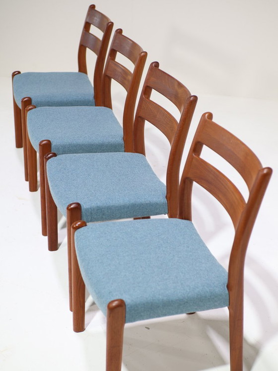 Image 1 of 4x Eetkamerstoelen EMC Møbler teak blauw Deens 1960s