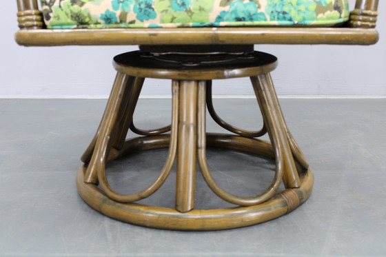 Image 1 of 1980er Set aus vier Rattansesseln mit Stoffpolstern