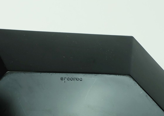 Image 1 of 80s arcoroc octime zwart gebaksbord met cloche of kaasstolp zwart glas en helder glas