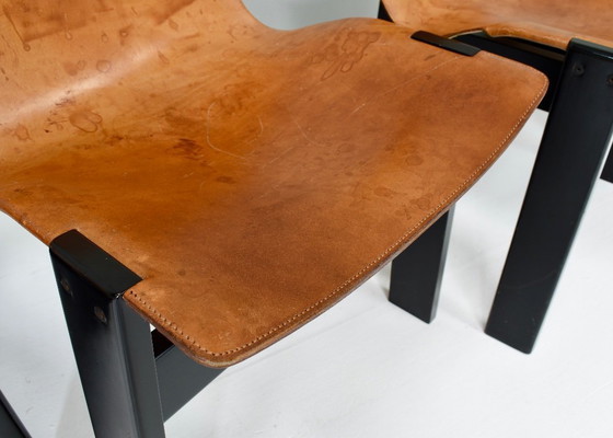 Image 1 of Set di 4 sedie da pranzo Angelo Mangiarotti per Skipper ‘Tre 3’ in cuoio color cognac, Italia – 1978