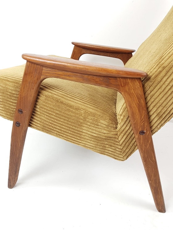 Image 1 of Poltrona vintage in legno di teak giallo, recentemente rivestita in senape