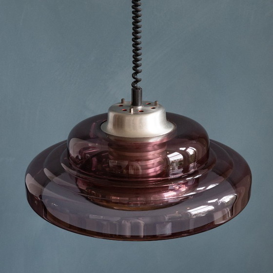 Image 1 of Einzigartige Herda Space Age Pendelleuchte aus rauchigem Aubergine-Plexiglas