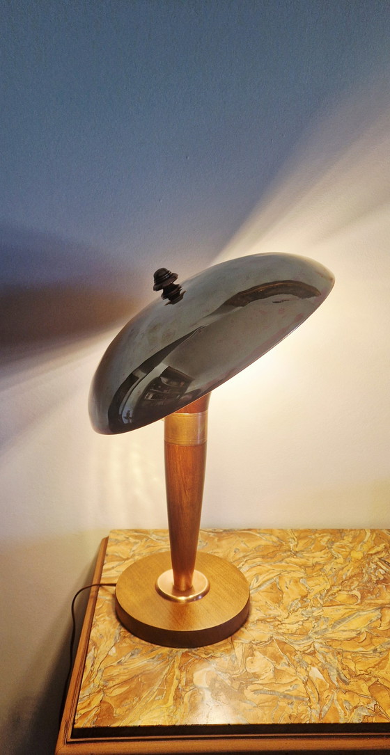 Image 1 of Art Deco verstelbare lamp - Messing en hout