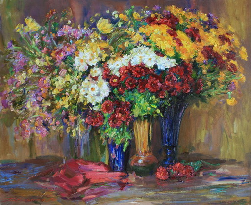 Original Ölgemälde Stillleben Blumen Herbststräuße