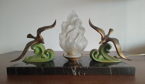 Lampada - Veilleuse Art Déco., Lampade da tavolo, Marmo, Metallo, Nero, Art Deco (foto 2 di 10)