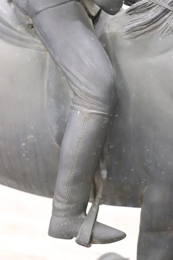 Image 1 of Bronzeskulptur, signiert, Pferd mit Jockey, Höhe 103 cm