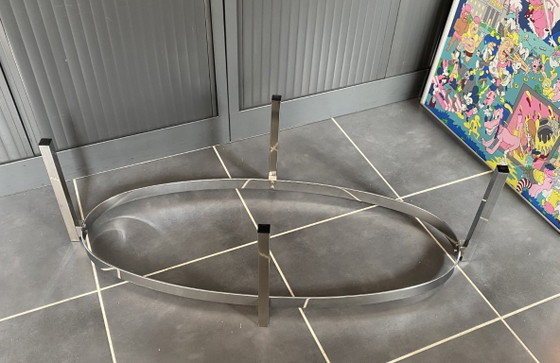 Oval Coffee table glass top chrome Bauhaus style vintage 1970, Metal, Grey (photo 11 of 15)