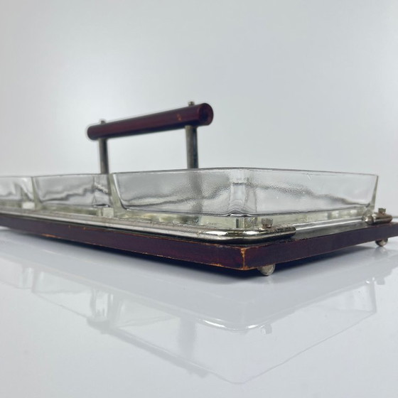 Image 1 of Vintage houten en glazen hapjesschaal, jaren 60/70