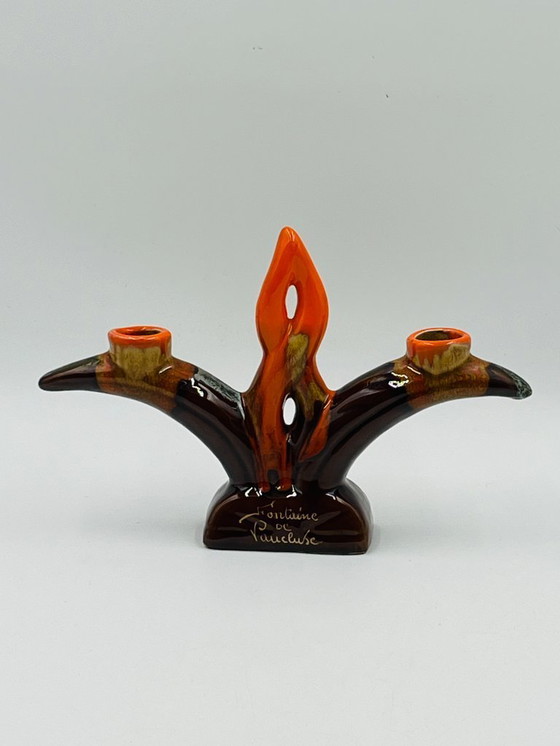 Image 1 of Vallauris dubbele kandelaar, vintage keramiek van Fontaine de Vaucluse