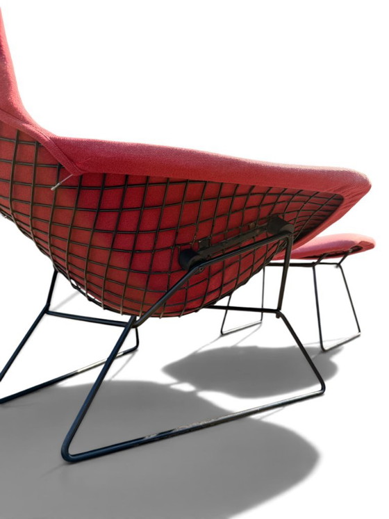 Autentica poltrona e poggiapiedi "Bird" di Harry Bertoia per Knoll - Acciaio nero e rosa sbiadito (photo 8 of 12)