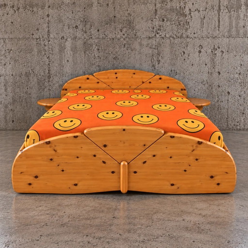 Tweepersoonsbed van massief grenenhout / jaren 80