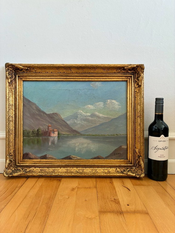 Dipinto a olio vintage firmato, paesaggio di lago di montagna – Dipinti e disegni, Canvas (photo 11 of 13)
