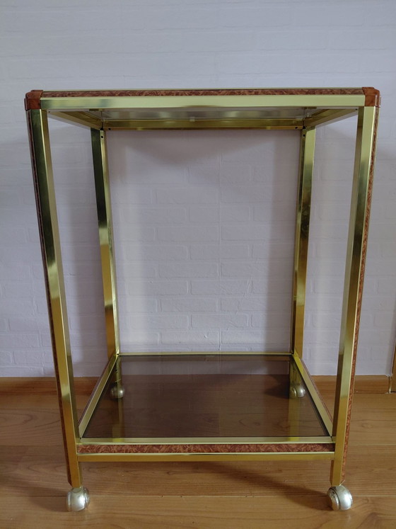 Carrello vintage anni '70, Carrelli bar, Vetro, Metallo, Marrone (foto 2 di 5)